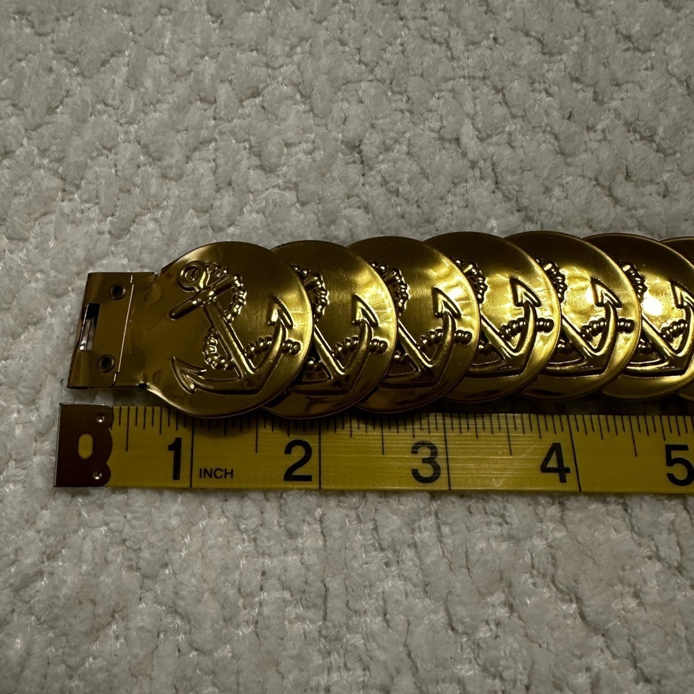 Vintage Nautical Anchor Medallions Gold Toned Stretchy Women’s Belt - Picture 4 of 8